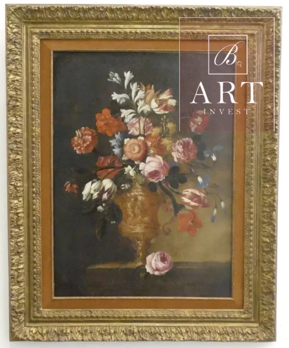 Peinture « bouquet de fleurs », école flamande du 18ème siècle.
