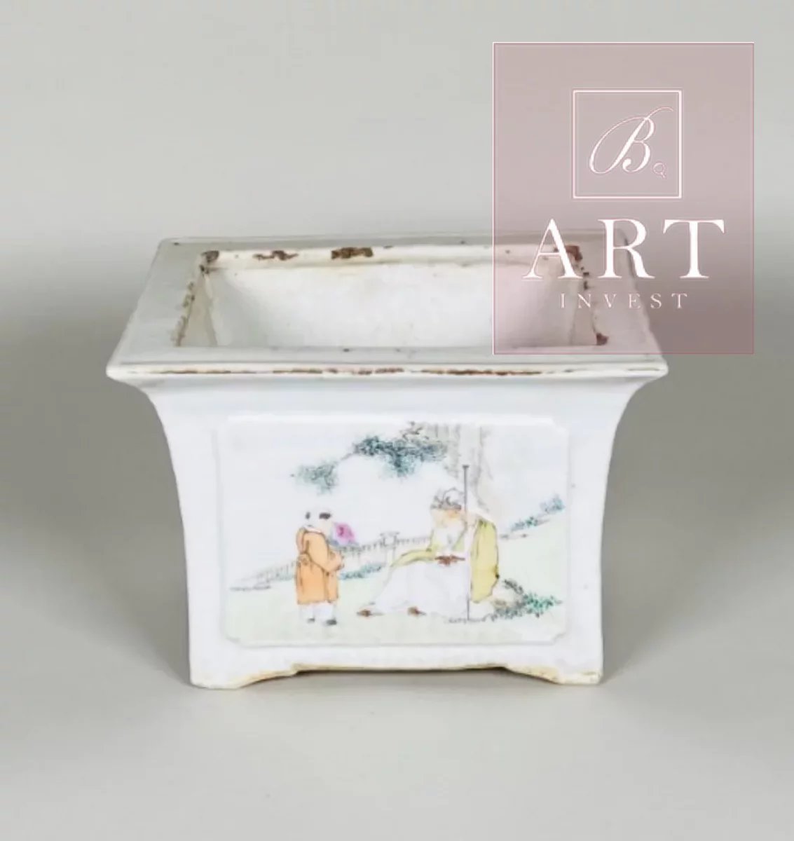 Jardinière carrée en porcelaine de chine Qianjiang Cai, 19eme.