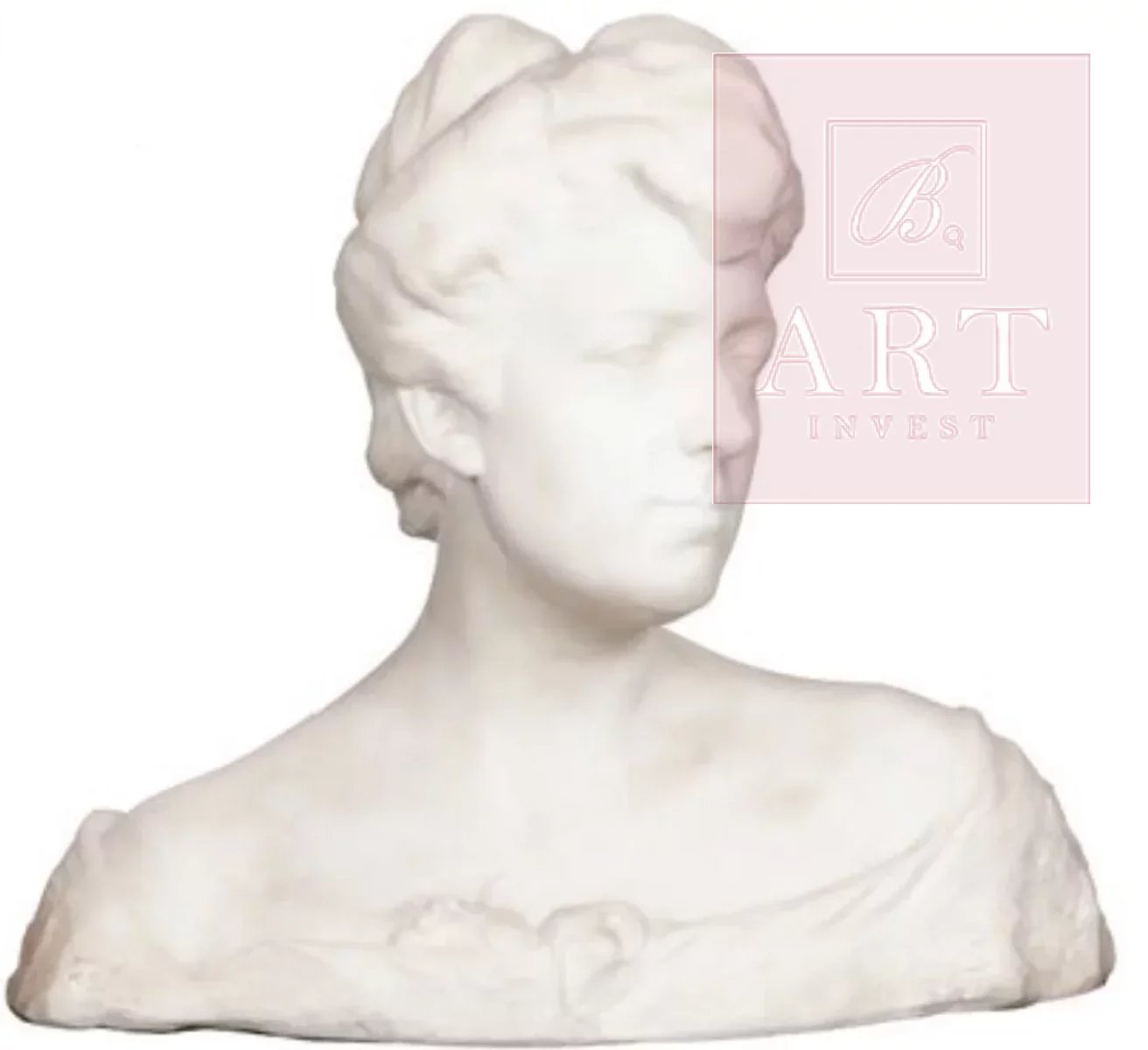 Buste de dame en marbre blanc de carrare, signé et daté Jacques Marin 1906. L: 55cm.
