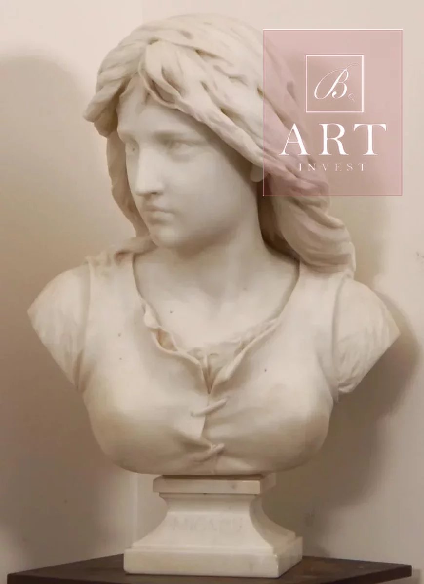 Buste en marbre sculpté signé Aizelin. Buste en marbre sculpté signé Aizelin.